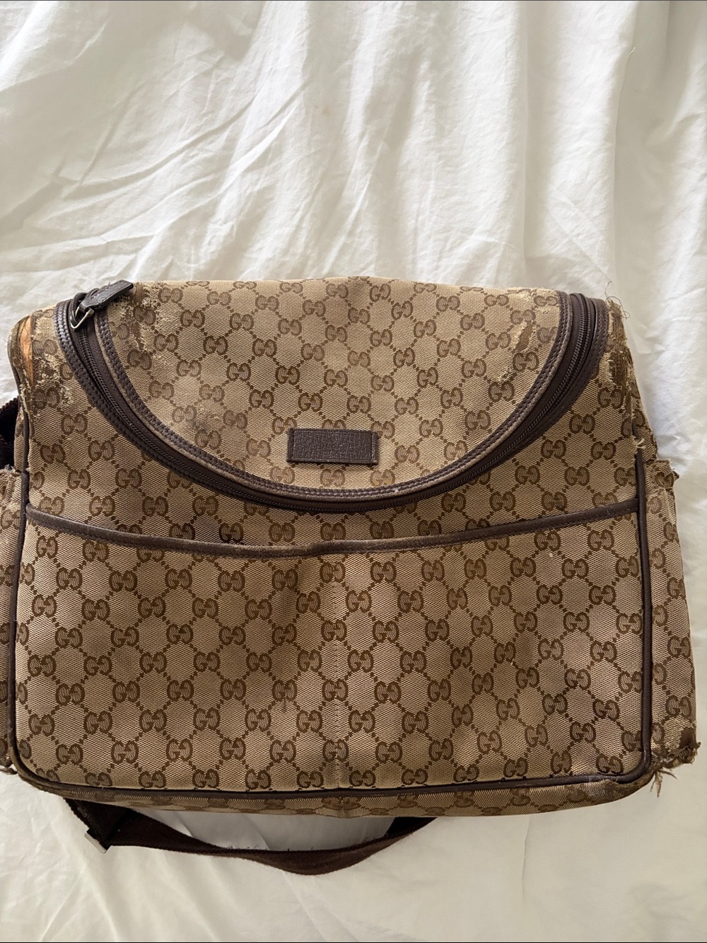 Gucci Brown Beige Monogram Messenger Bag